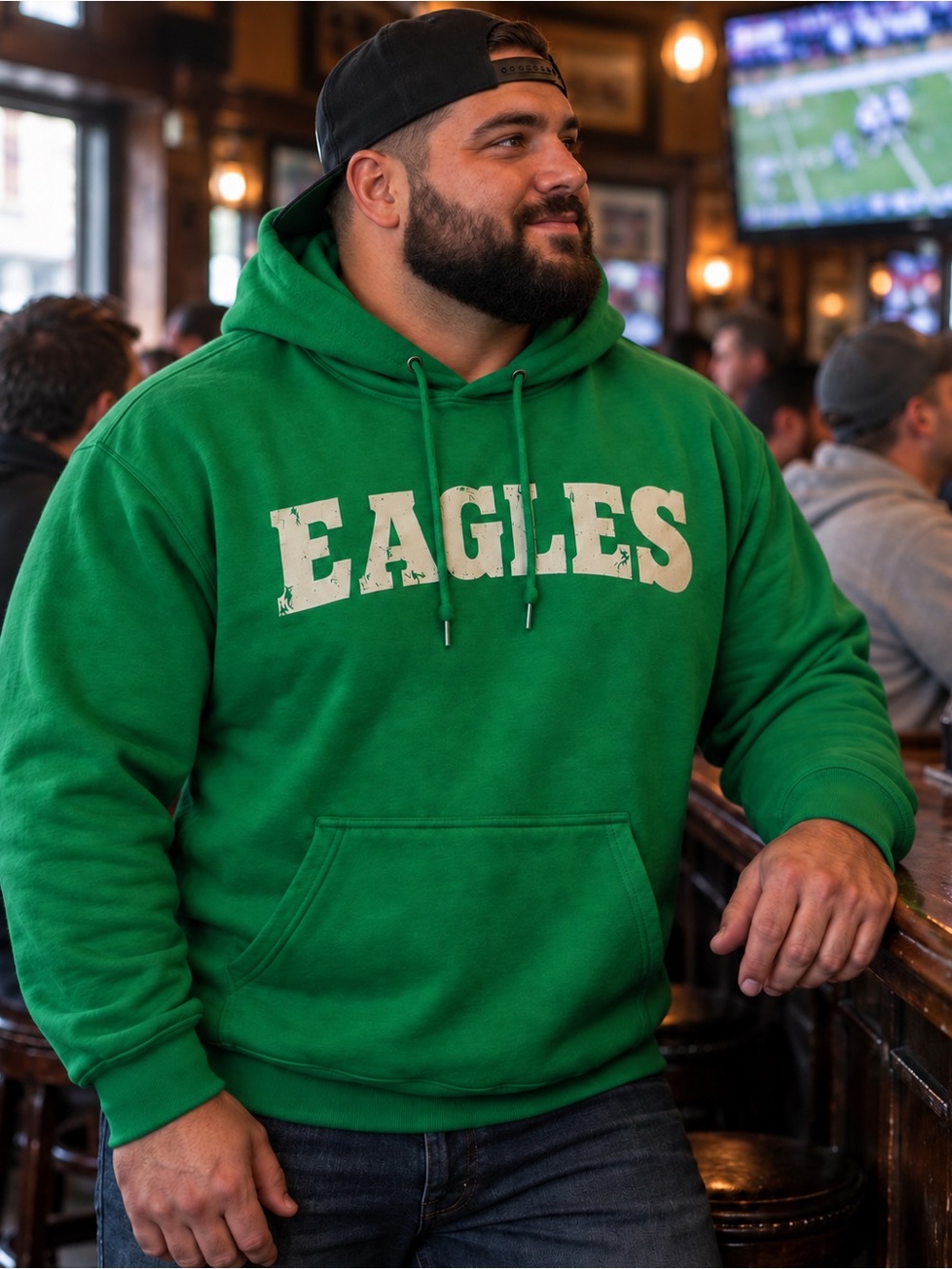 Green "EAGLES" Pullover Hoodie - Men S-5xl